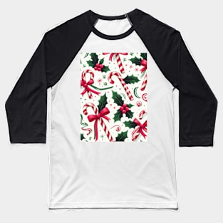 Christmas Candy Cane Pattern Baseball T-Shirt